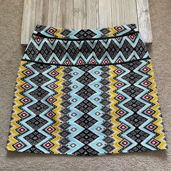 Ann Taylor LOFT 6 Multicolor Patterned Woven-Like Textured Skirt Lined - Picture 6 of 12